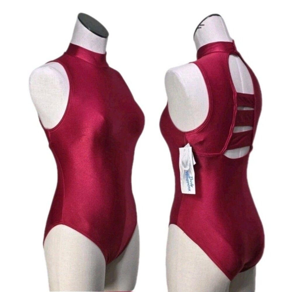 Body Wrappers VTG Open Back High Neck Turtleneck Dance Leotard Red Size AS Small